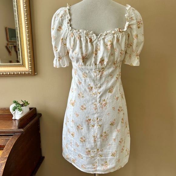 Reformation Robles Linen Dress White Ivory Floral Puff Sleeve Mini Baby Doll 12 - Picture 11 of 16